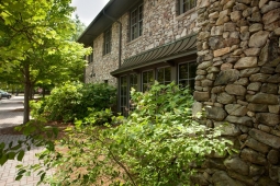 Stone sourced from area mountains form the façade of the Mt Laurel Fire Department.   