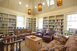 Comfy couches and armchairs invite visitors to settle in and enjoy a good book at the Mt Laurel Library.   