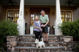 With easy access to parks and green spaces, this couple enjoys taking their dog for a walk.  
